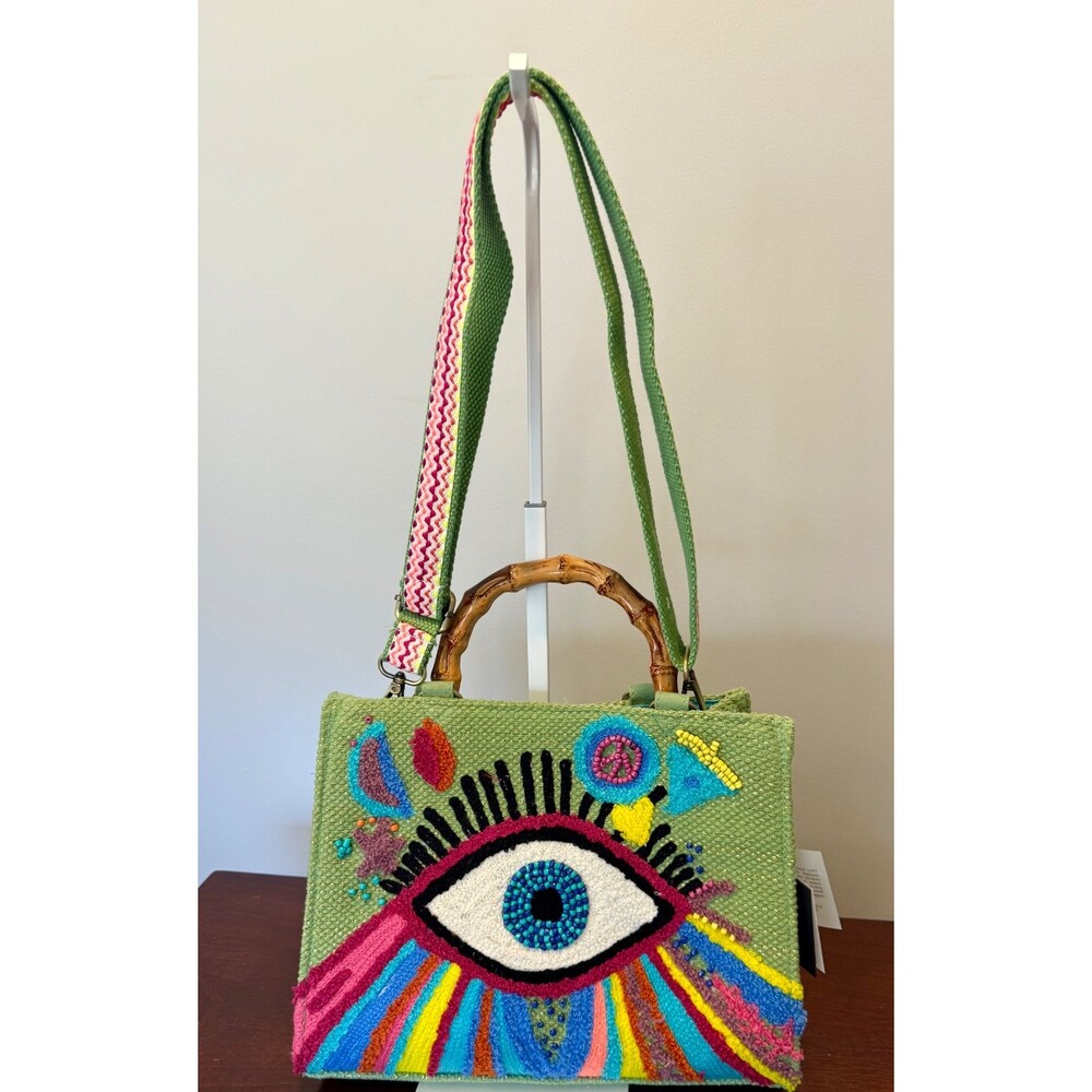 AMERICA AND BEYOND EVIL EYE TOTE/SHOULDER BAG  GREEN MULTI   NWT
